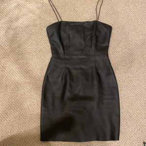 Black faux leather body con dress